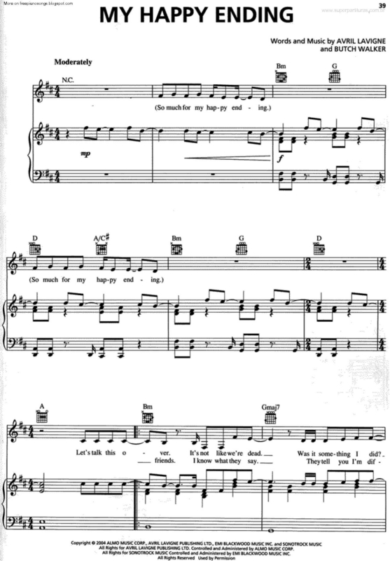 Partitura da música My Happy Ending