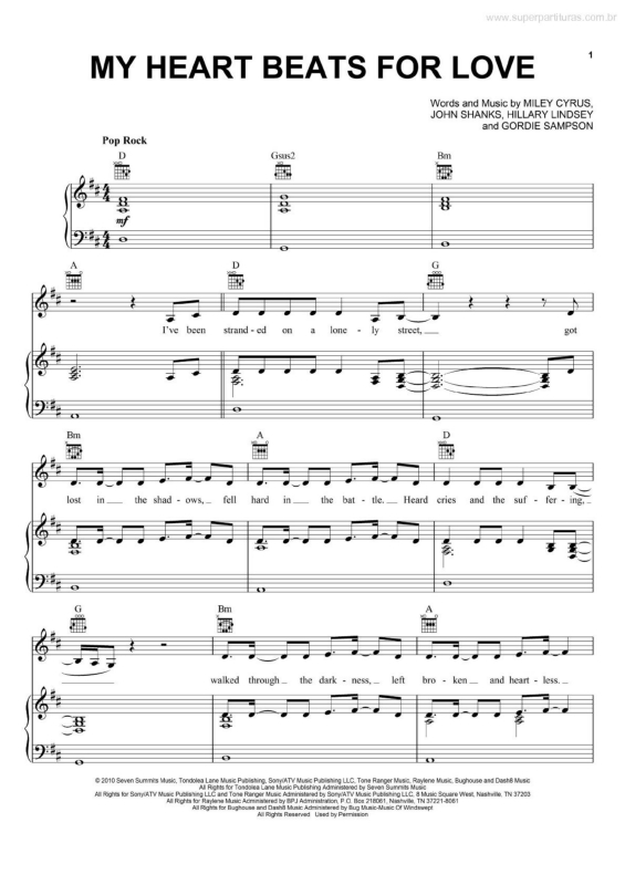 Partitura da música My Heart Beas for Love