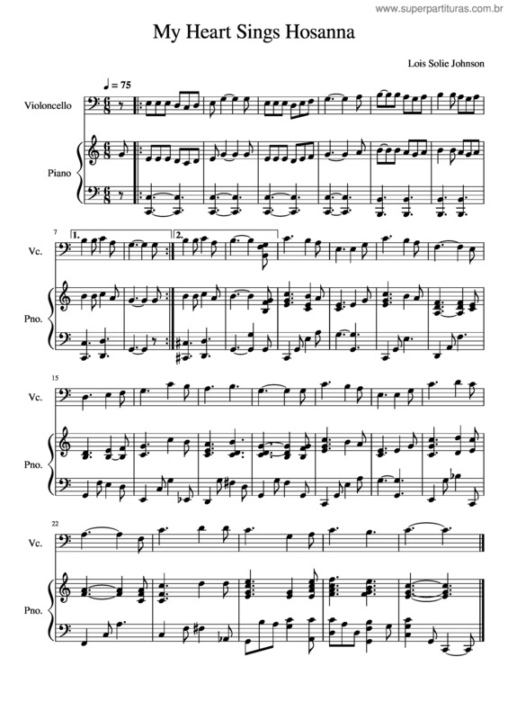 Partitura da música My Heart Sings Hosanna – Lois Solie Johnson