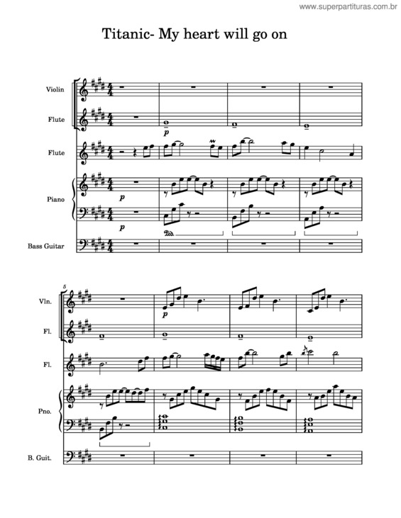 Partitura da música My Heart Will Go On – Celine Dion My Heart Will Go On –Arranged