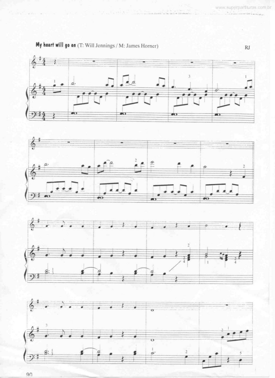 Partitura da música My Heart Will Go On (Titanic)