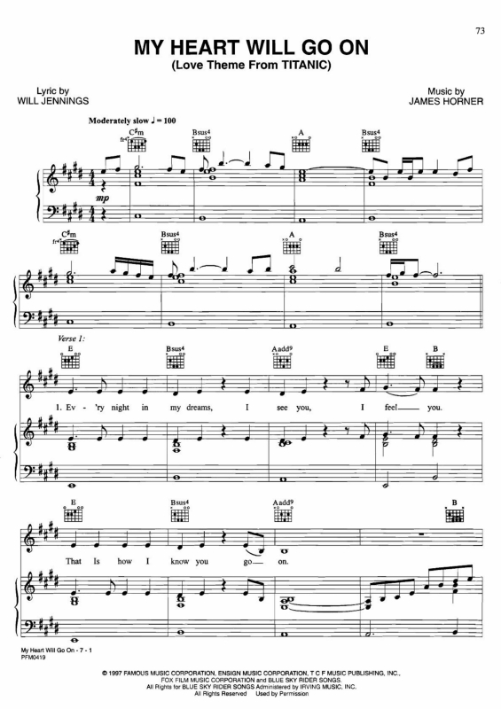 Partitura da música My Heart Will Go On v.4