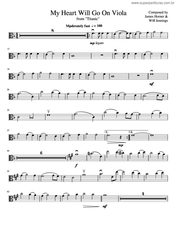 Partitura da música My Heart Will Go On Viola