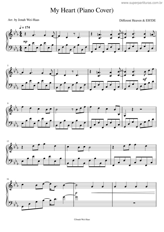 Partitura da música My Heart