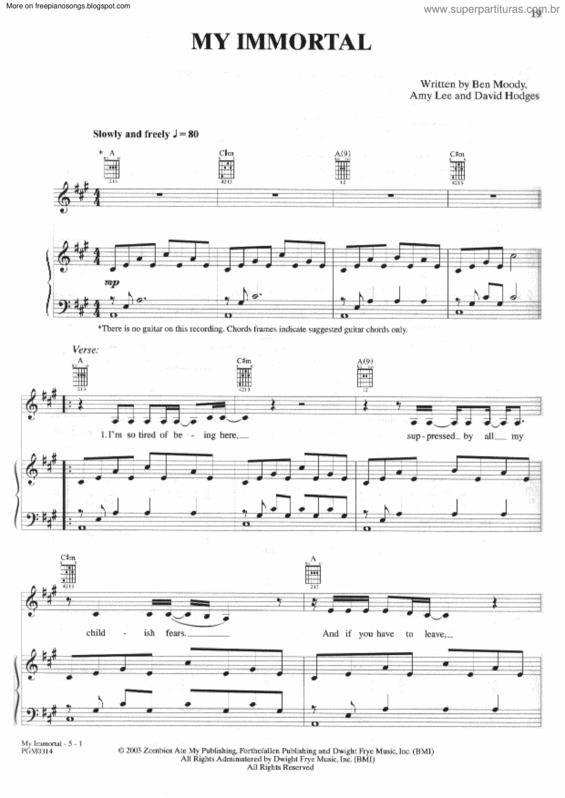 Partitura da música My Immortal v.15