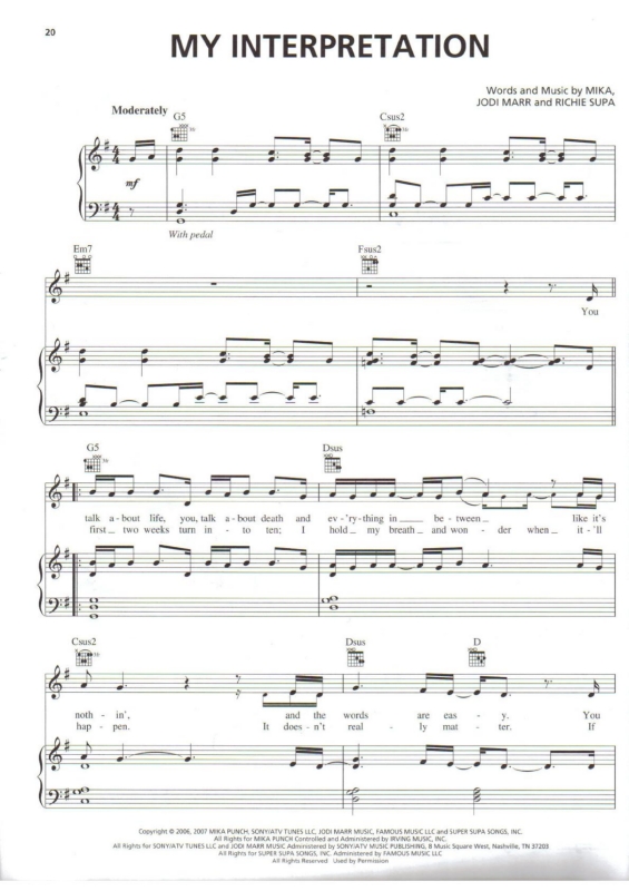 Partitura da música My Interpretation