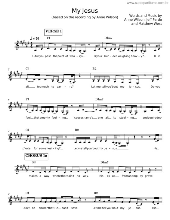 Partitura da música My Jesus – Anne Wilson