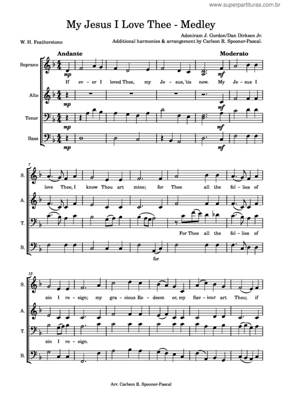 Partitura da música My Jesus I Love Thee – Medley