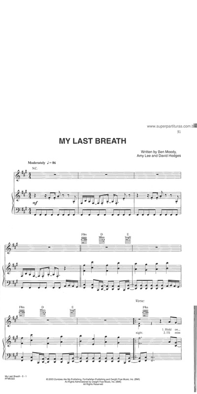 Partitura da música My Last Breath v.2