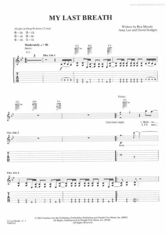 Partitura da música My Last Breath