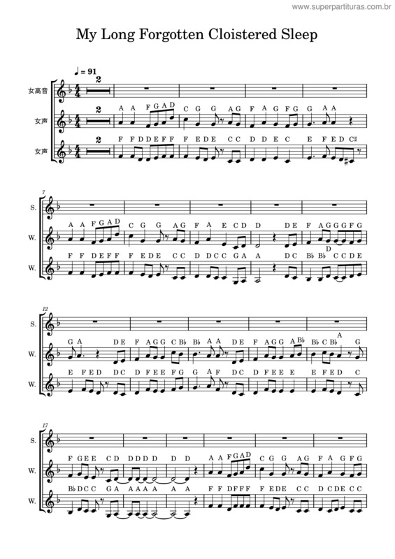 Partitura da música My Long Forgotten Cloistered Sleep – Kajiura Yuki