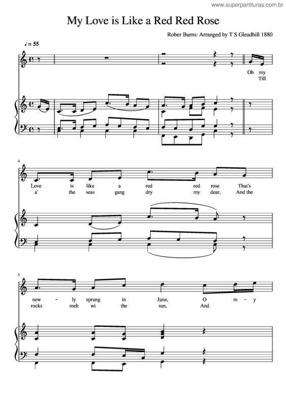 Partitura da música My Love Is Like A Red Red Rose