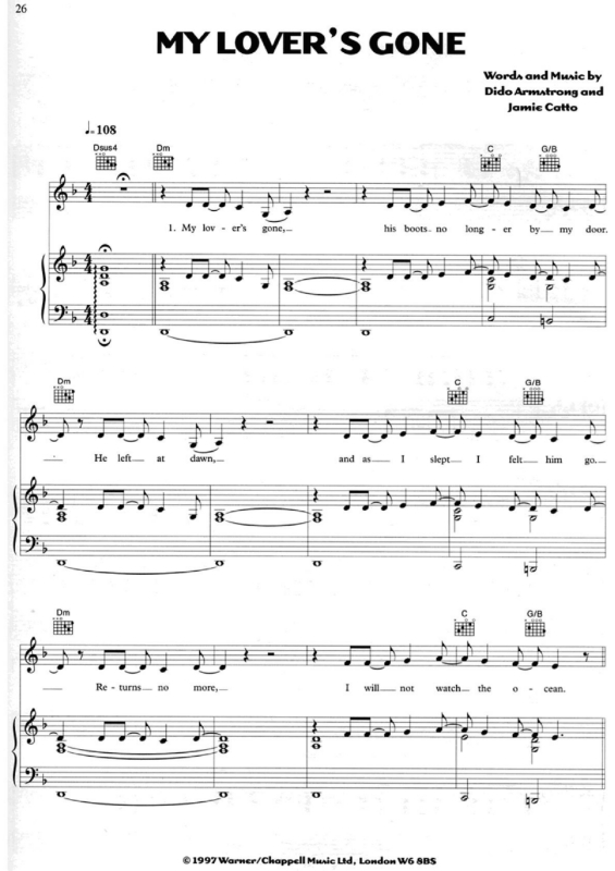 Partitura da música My Lover`s Gone