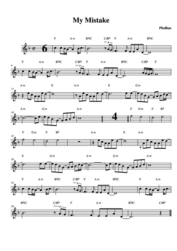 Partitura da música My Mistake v.2