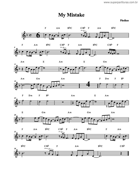 Partitura da música My Mistake