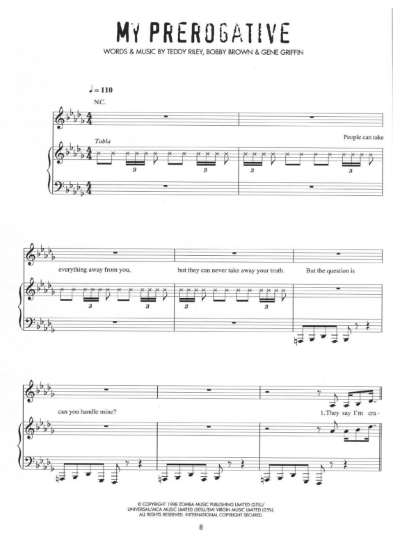 Partitura da música My Prerogative