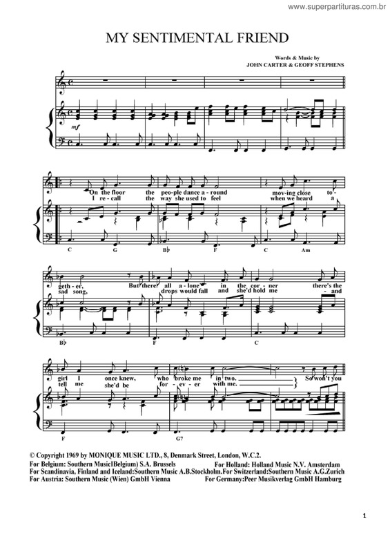 Partitura da música My Sentimental Friend