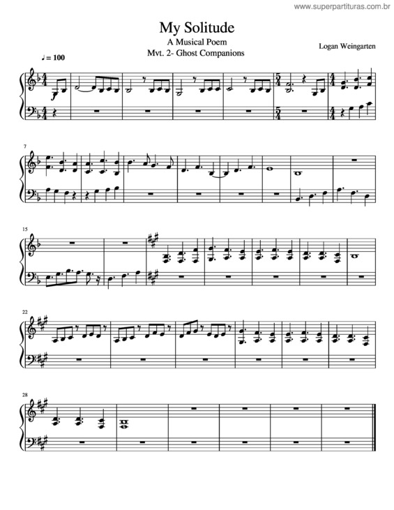 Partitura da música My Solitude; Mvt. 2– Ghost Companions