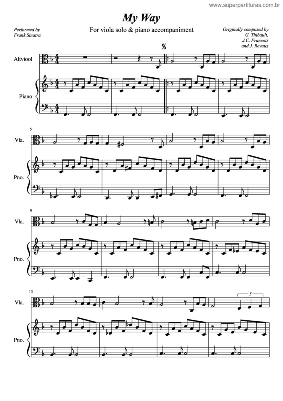 Partitura da música My Way For Viola Solo & Piano Accompaniment