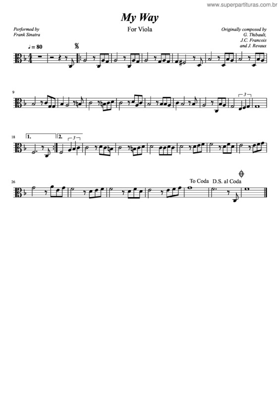 Partitura da música My Way For Viola