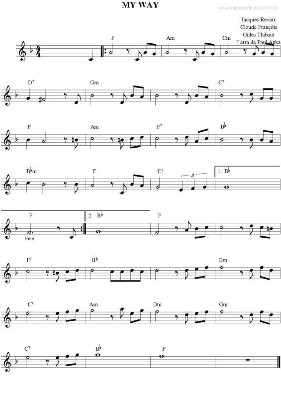 Partitura da música My Way v.4