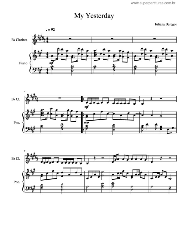 Partitura da música My Yesterday Clarinet