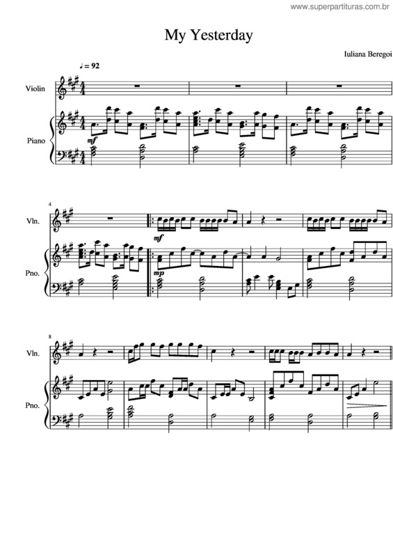 Partitura da música My Yesterday Violin