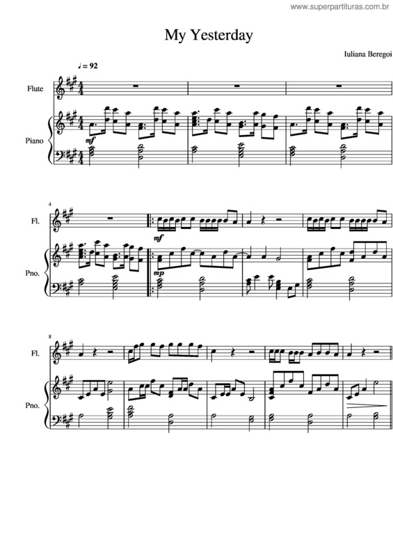 Partitura da música My Yesterday