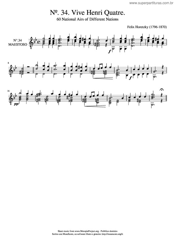 Partitura da música Nº. 34. Vive Henri Quatre.