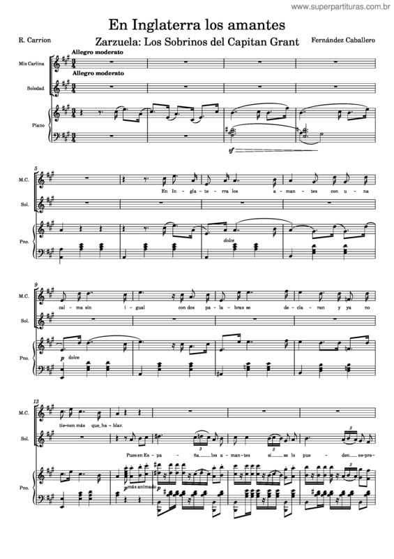 Partitura da música N° 11 – En Inglaterra Los Amantes... Zarzuela: Los Sobrinos Del Capitán Grant – Manuel Fernández Caballero