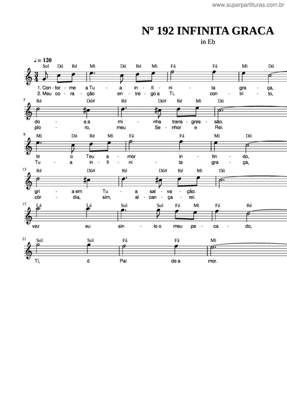 Partitura da música Nº 192 Infinita Graca