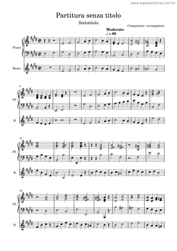 Partitura da música N 8 Voce E Piano