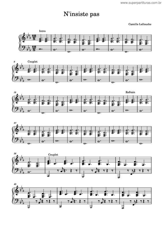 Partitura da música N`Insiste Pas