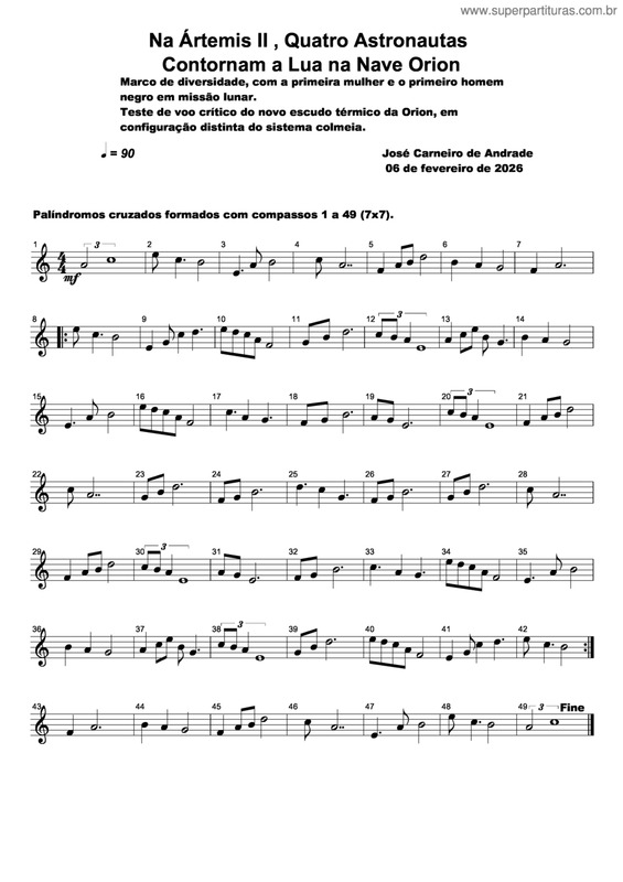 Partitura da música Na Ártemis Ii, Quatro Astronautas Contornam A Lua Na Nave Orion