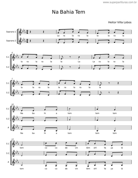 Partitura da música Na Bahia Tem – Heitor Villa Lobos