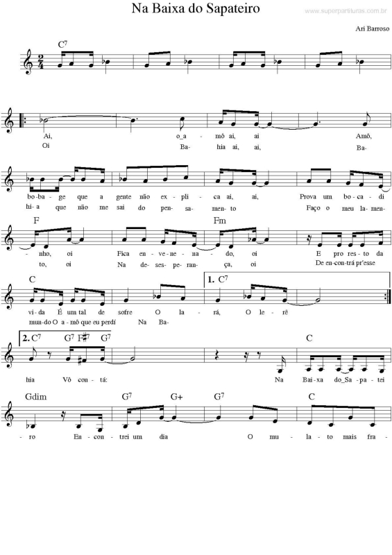 Partitura da música Na Baixa do Sapateiro