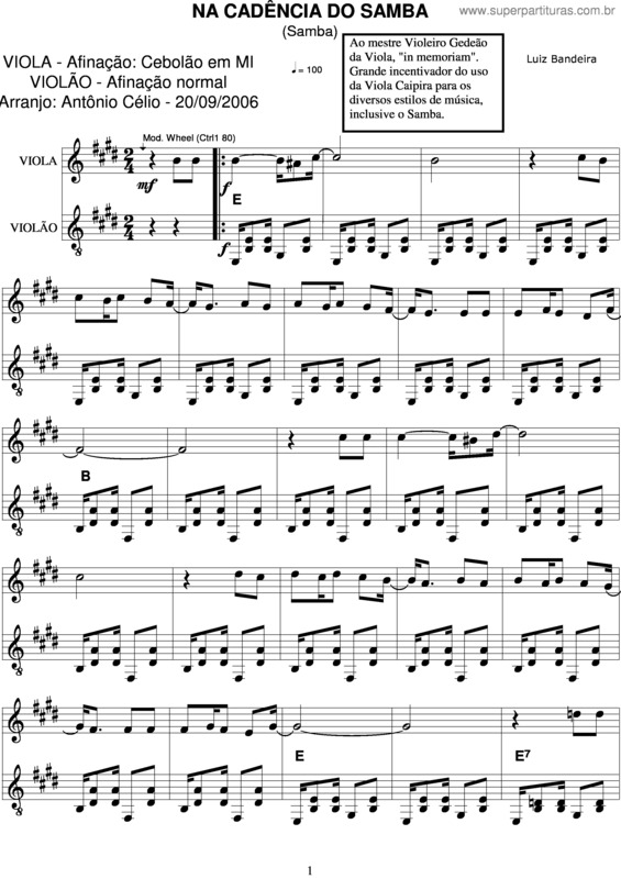 Partitura da música Na Cadência Do Samba v.2