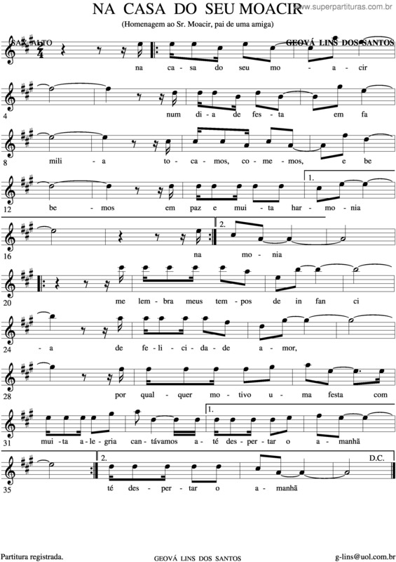 Partitura da música Na Casa Do Seu Moacir