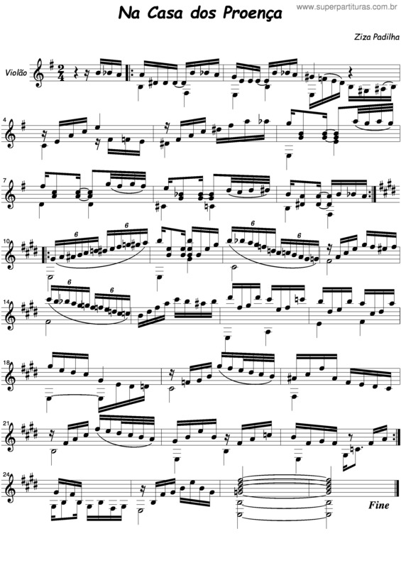 Partitura da música Na Casa Dos Proenças