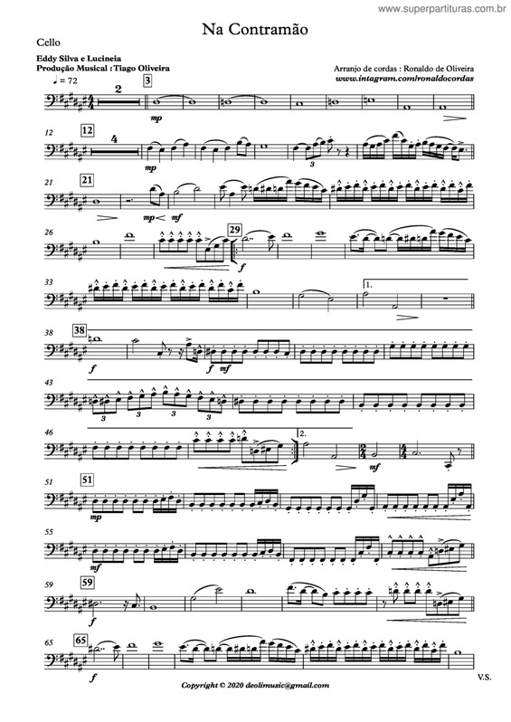 Partitura da música Na Contramão