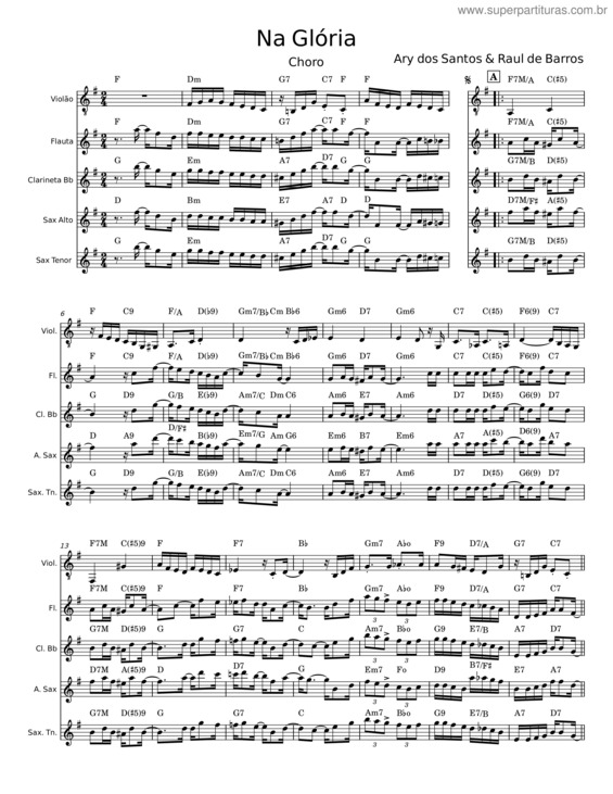 Partitura da música Na Glória – Ary Dos Santos