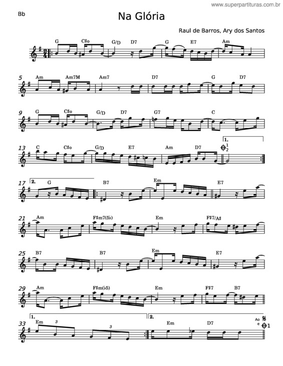 Partitura da música Na Glória – Raul De Barros, Ary Dos Santos v.2
