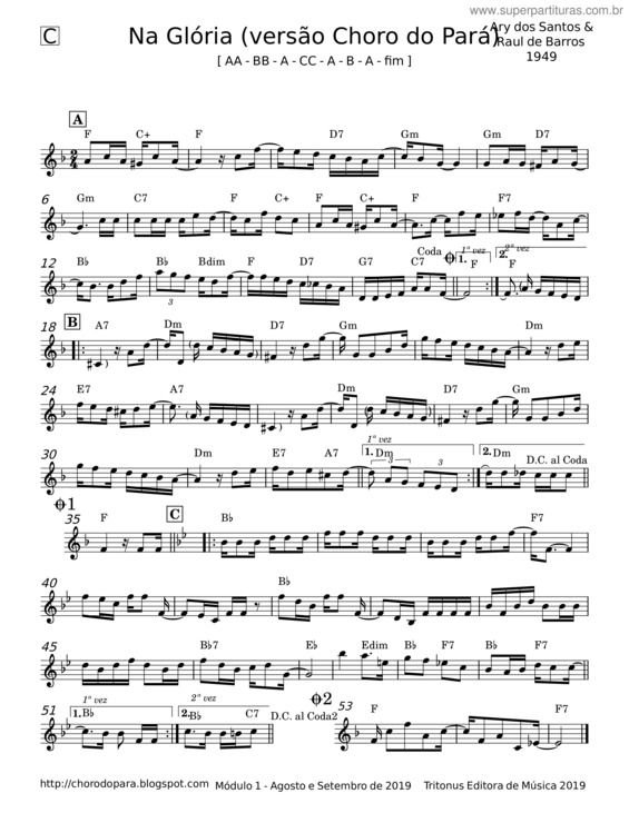 Partitura da música Na Glória – Raul De Barros, Ary Dos Santos