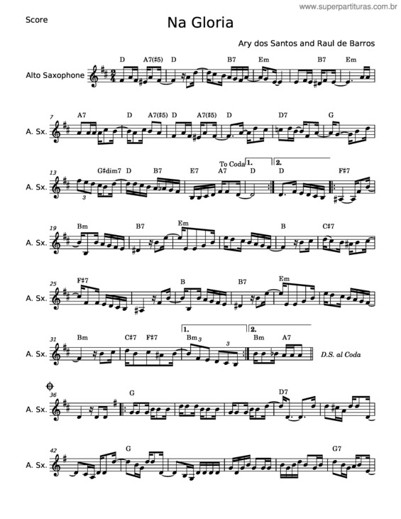 Partitura da música Na Glória – Raul De Barros E Ary Santos