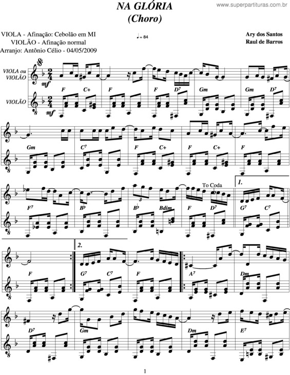 Partitura da música Na Glória v.7