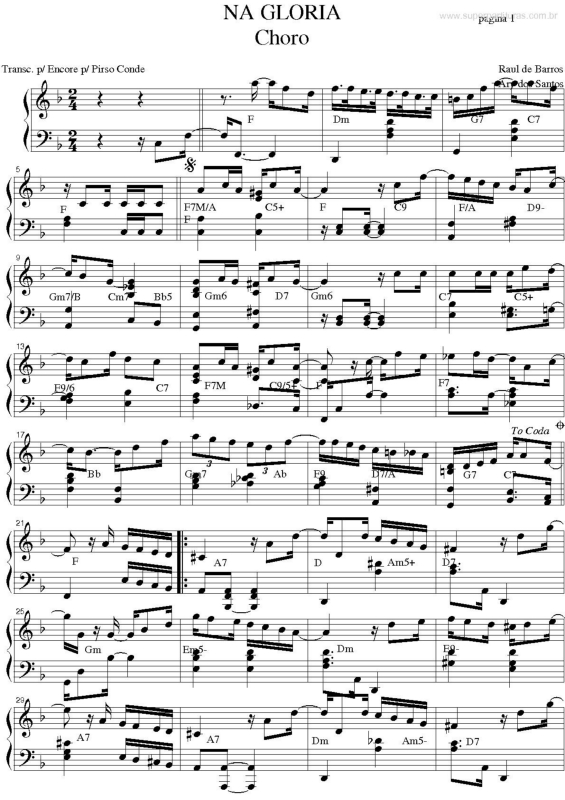 Partitura da música Na Glória