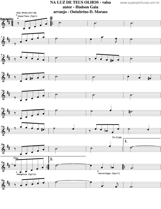 Partitura da música Na Luiz De Teus Olhos