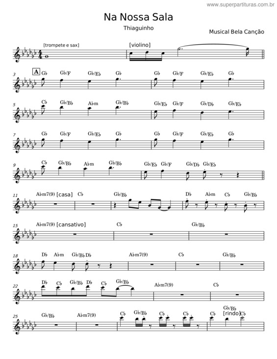 Partitura da música Na Nossa Sala