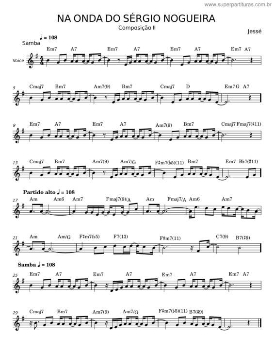 Partitura da música Na Onda Do Sérgio Nogueira – Jessé