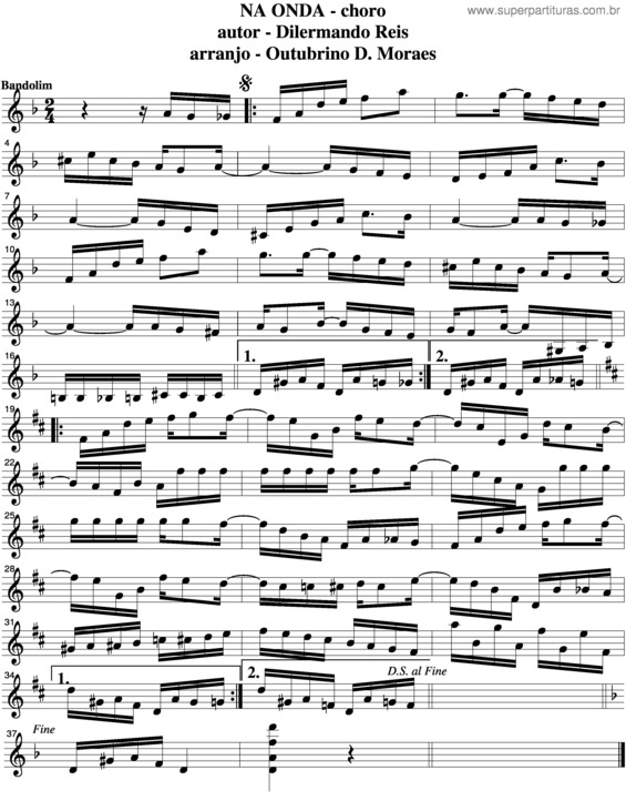 Partitura da música Na Onda